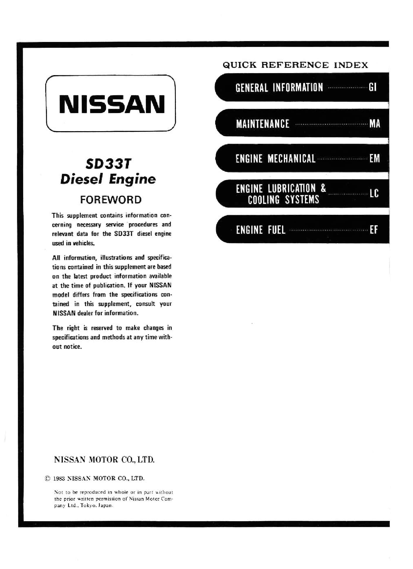 Nissan Motor Sd33T Workshop Repair Service Manual PDF Download