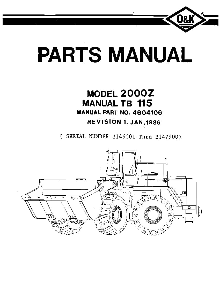 OK TROJAN 2000Z-TB115 WHEEL LOADER Parts Manual PDF Download