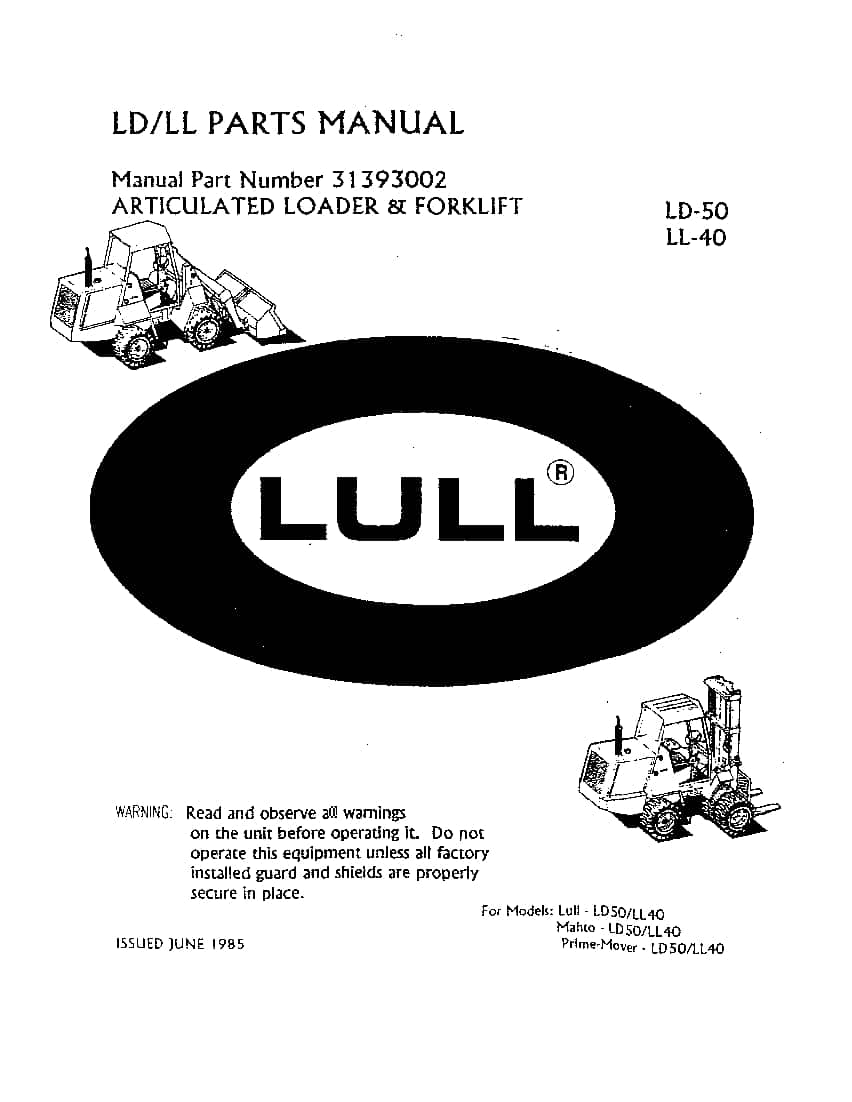 PRIME MOVER SKID STEER LD40 LD50 31393002 Parts Manual PDF Download