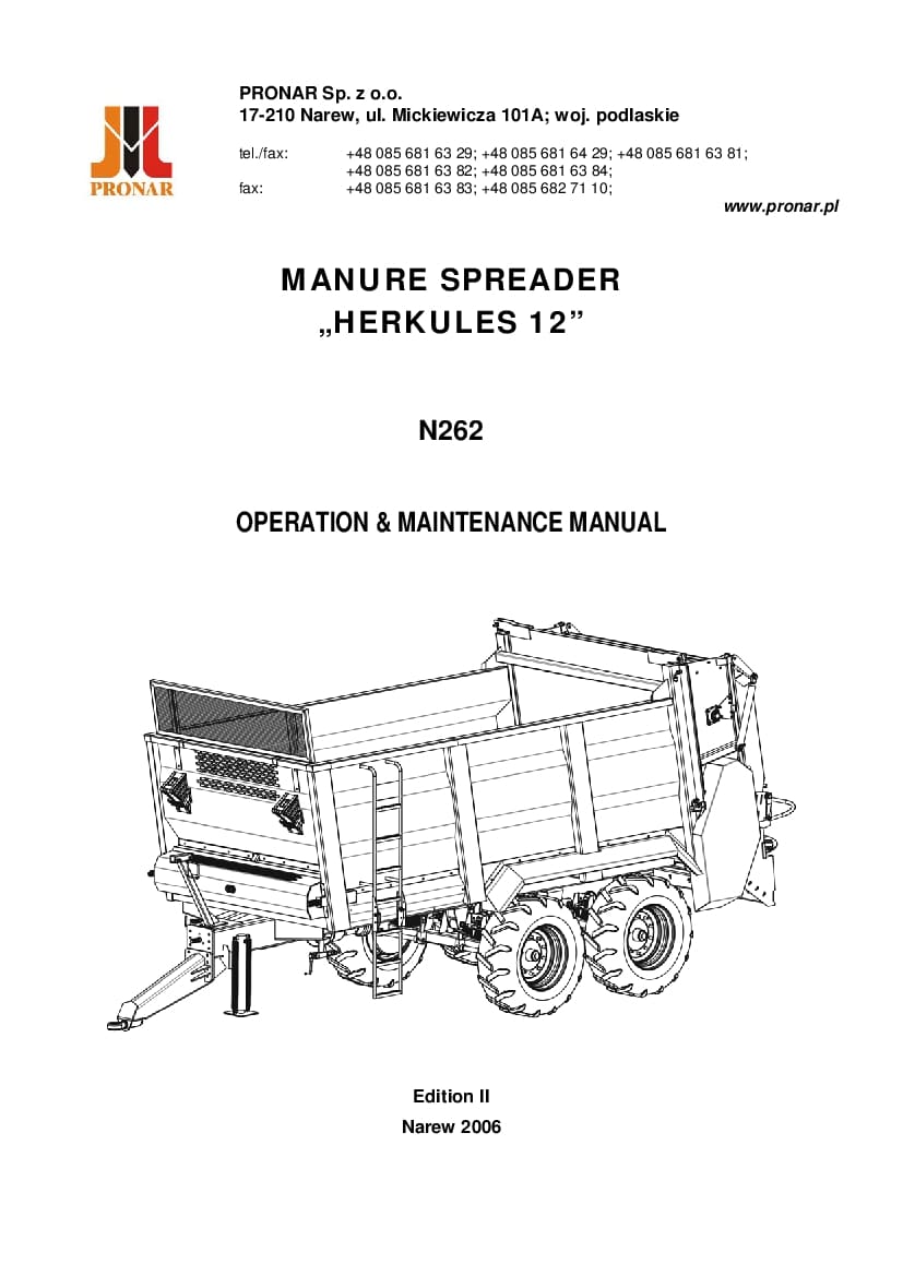 Pronar Herkules 12 Shovel Stakes Workshop Repair Service Manual PDF Download
