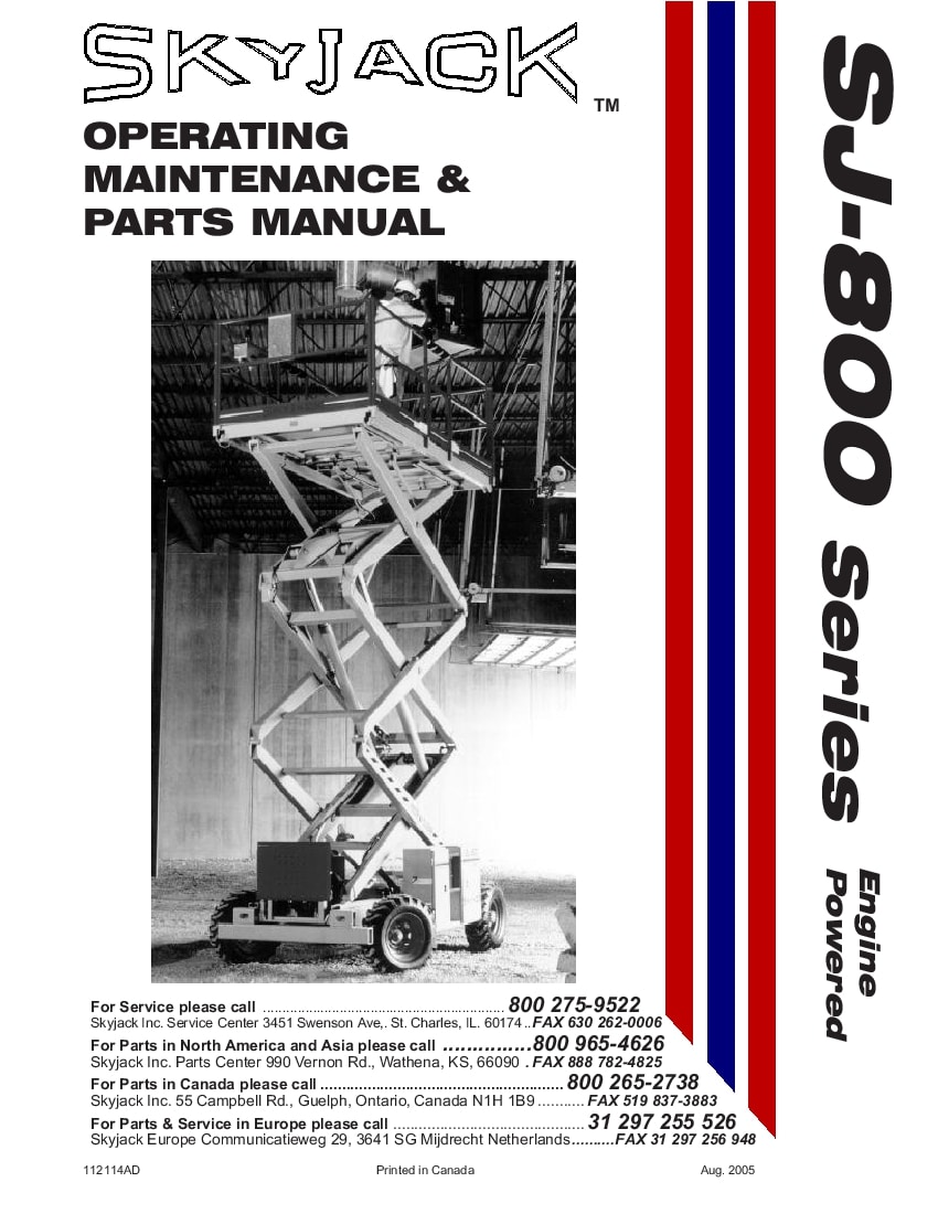 SKYJACK SJ8841 RT (AUG 2005) Part Manual PDF Download