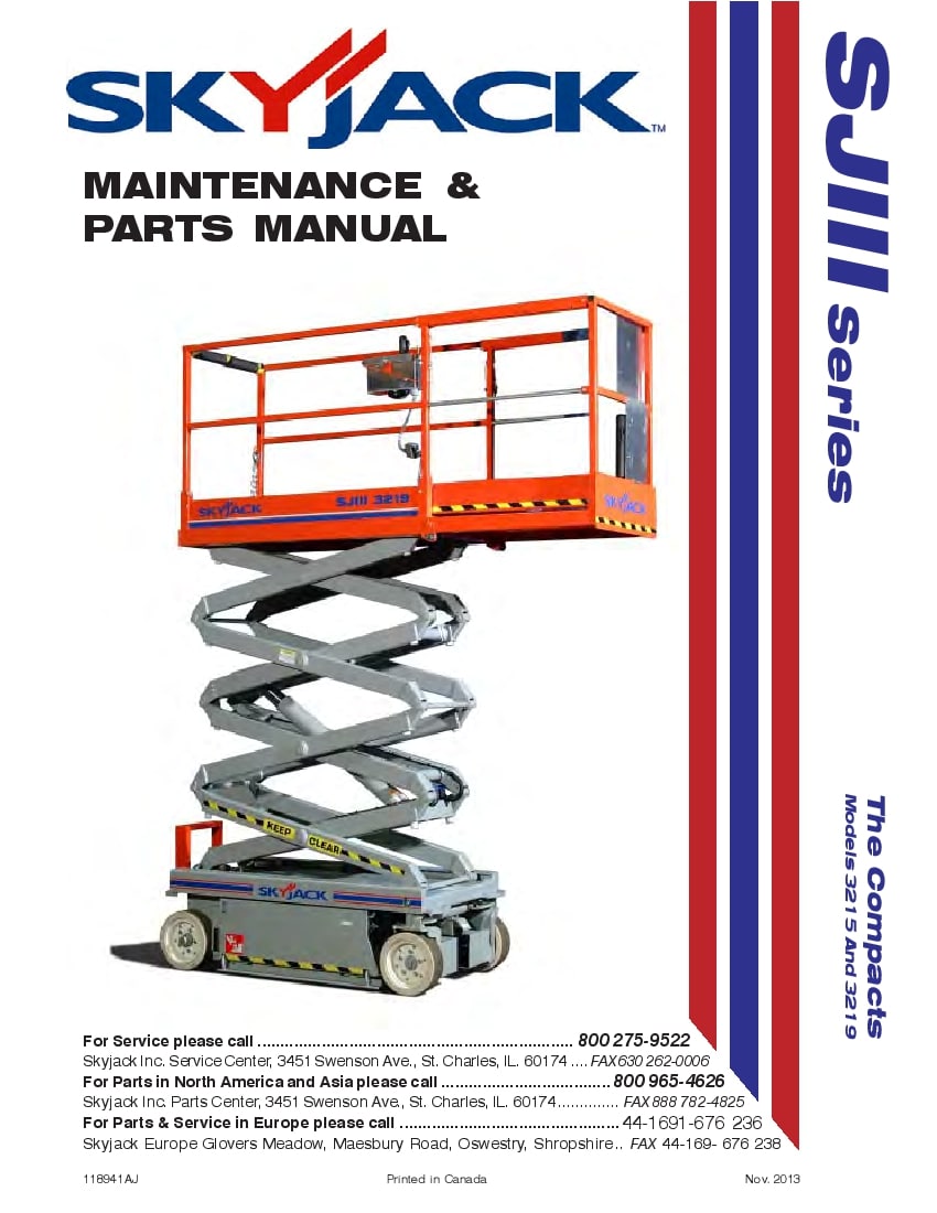 SKYJACK SJIII 3215 SERIAL NUMBER 151982 (AND ABOVE) JAN 2008 Part Manual PDF Download