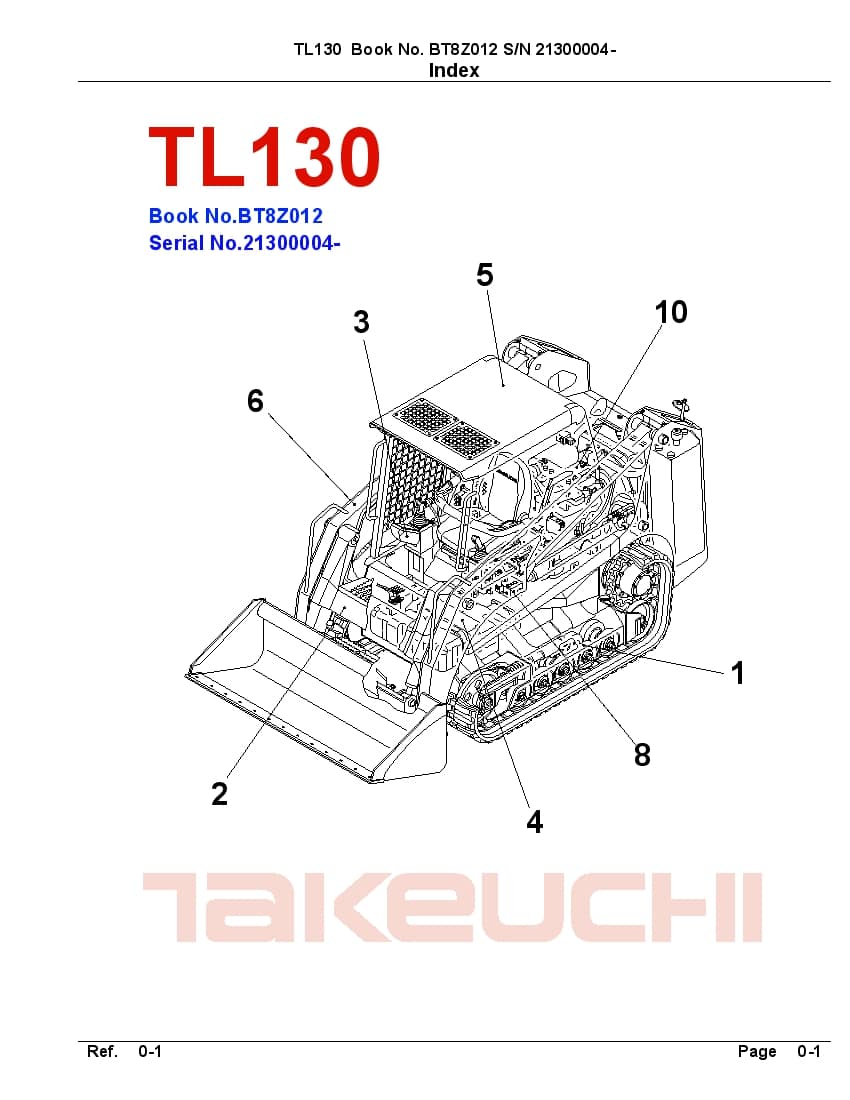 TAKEUCHI TL130 BT8Z012 CRAWLER LOADER PARTS MANUAL PDF Download