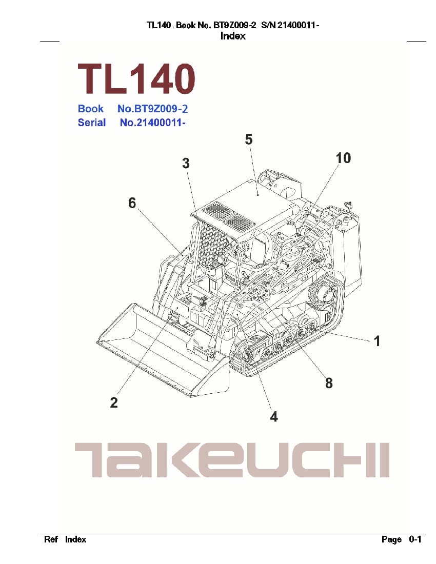 TAKEUCHI TL140 BT9Z009-2 CRAWLER LOADER PARTS MANUAL PDF Download