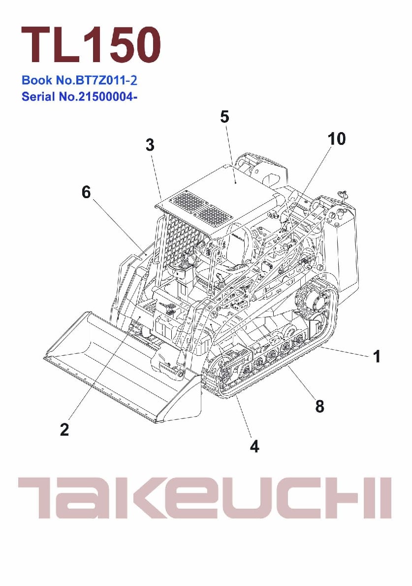 TAKEUCHI TL150 BT7Z011-2 CRAWLER LOADER PARTS MANUAL PDF Download