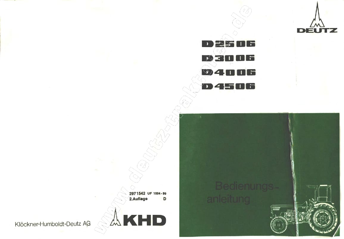 Tractors Deutz D2506 D3006 D4006 D4506 Operation Manual PDF Download