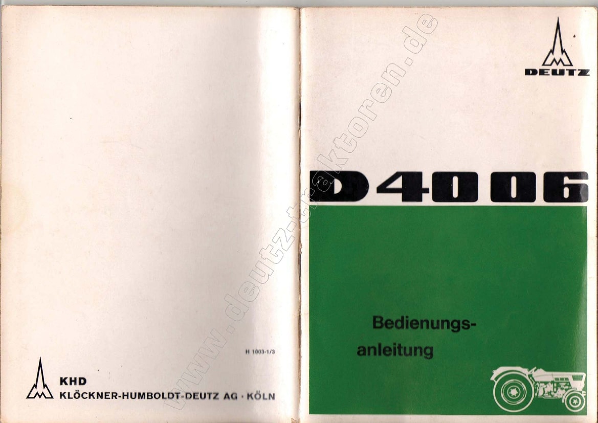 Tractors Deutz D4006 Workshop Repair Service Manual PDF Download