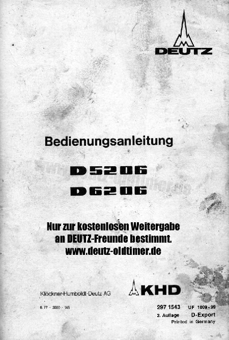 Tractors Deutz D5206 D6206 Operation Manual PDF Download