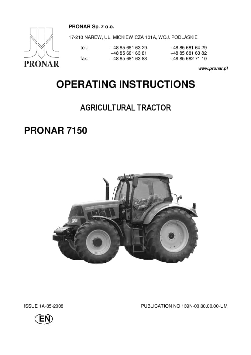 Tractors Pronar 7150 Workshop Repair Service Manual PDF Download