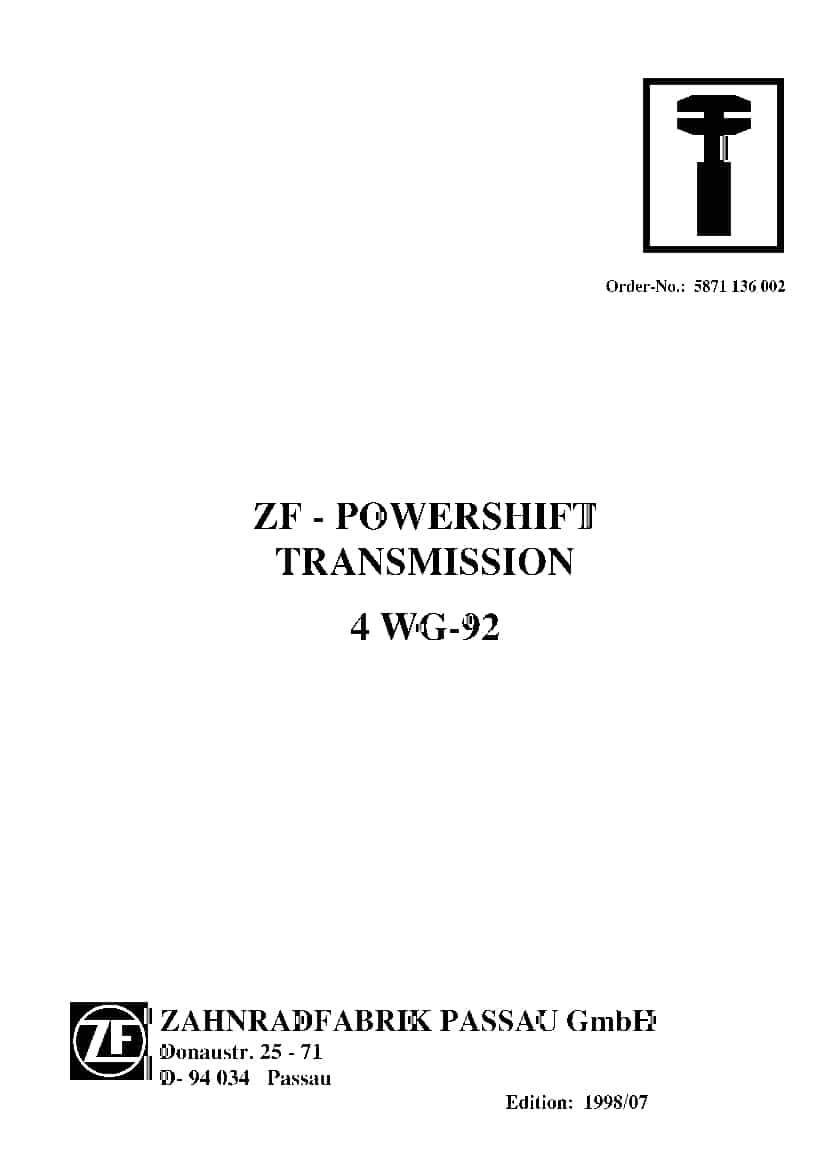 ZF Passau Powershift Transmission WG-92 Workshop Repair Service Manual PDF Download