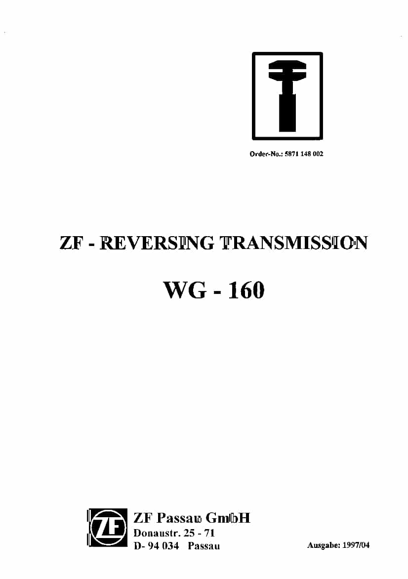 ZF Passau Reversing Transmission WG-160 Workshop Repair Service Manual PDF Download