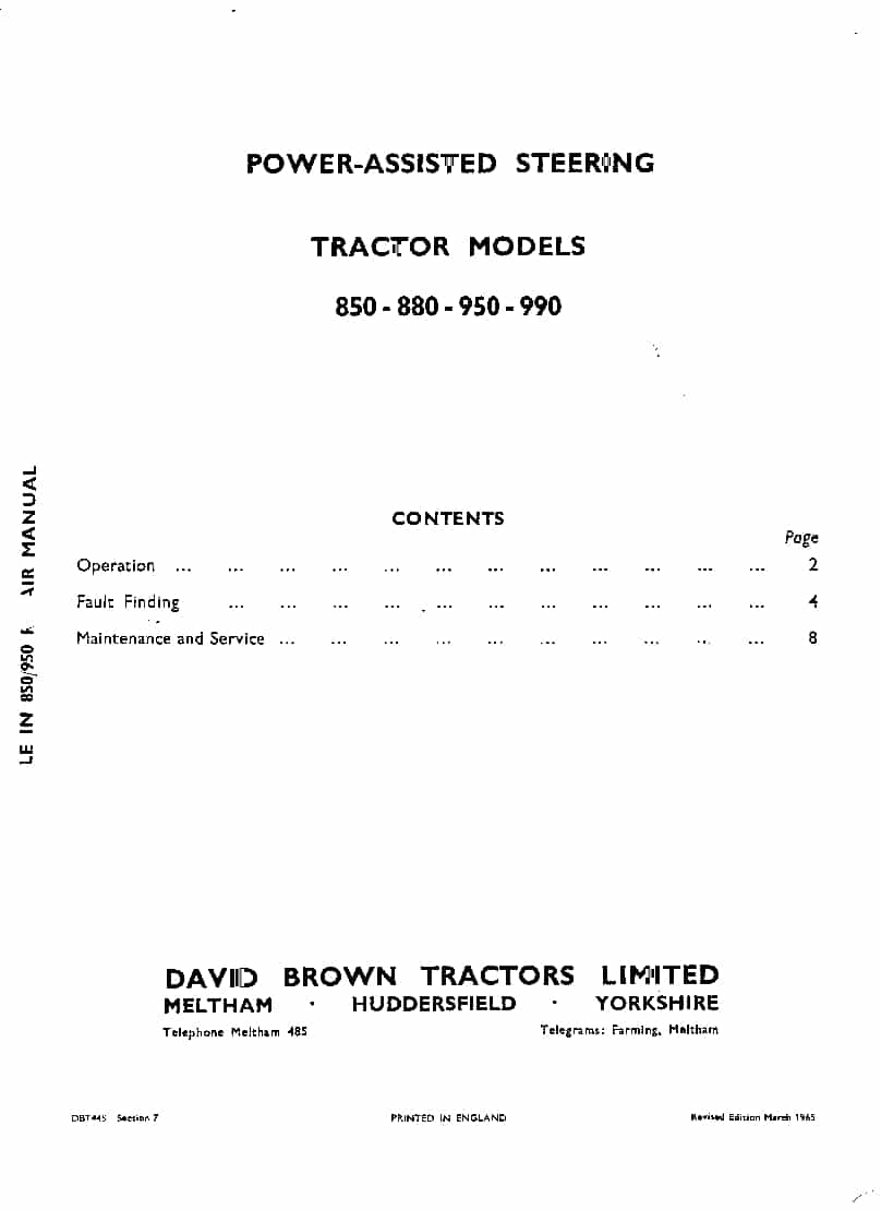 Servo-Upravljanje Kod Tractors David Brown 850 880 950 990 Workshop Repair Service Manual PDF Download