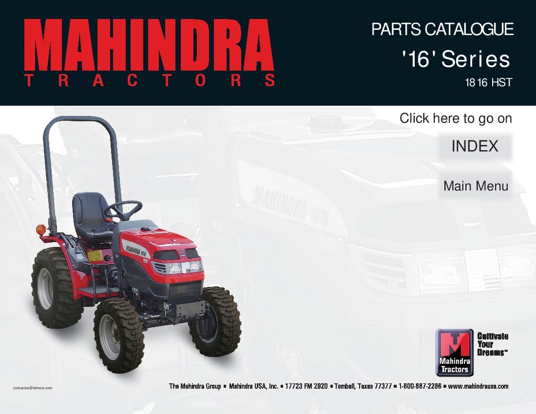 Tractor Mahindra 1816 Hst Parts Manual PDF Download Service manual Repair manual PDF Download