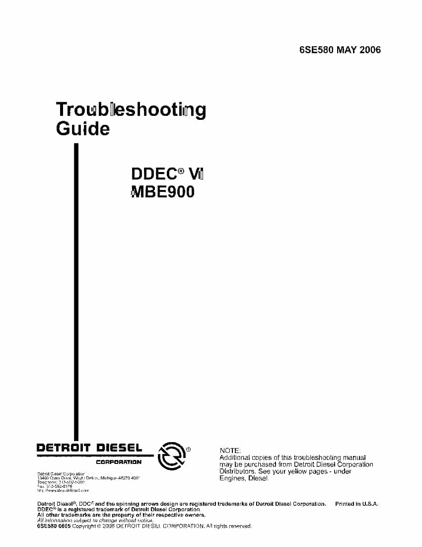 Detroit Diesel DDEC VI MBE900 Troubleshooting Guide PDF Download