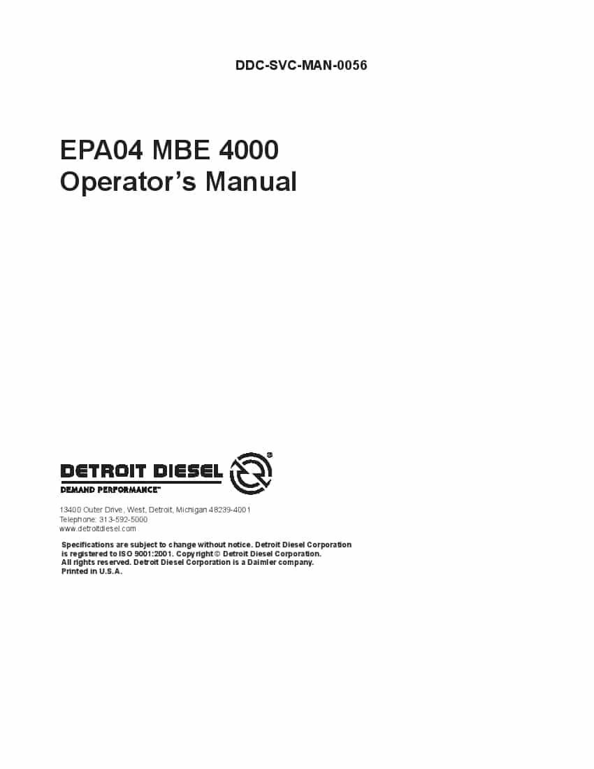 Detroit Diesel MBE 4000 EPA04 Operation and Maintenance Manual PDF