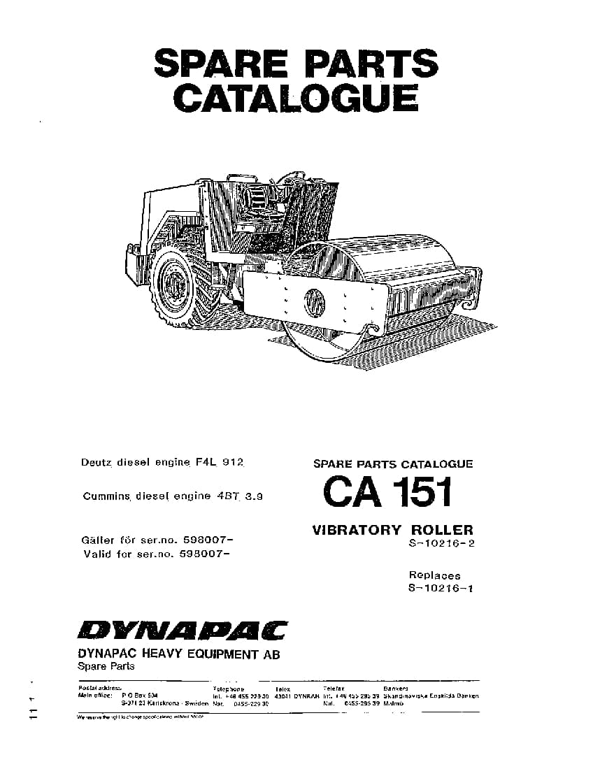 Dynapac CA 151 S-10216-2 Parts Manual PDF Download