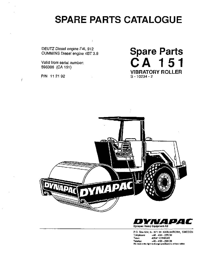 Dynapac CA 151 S-10234-2 Parts Manual PDF Download