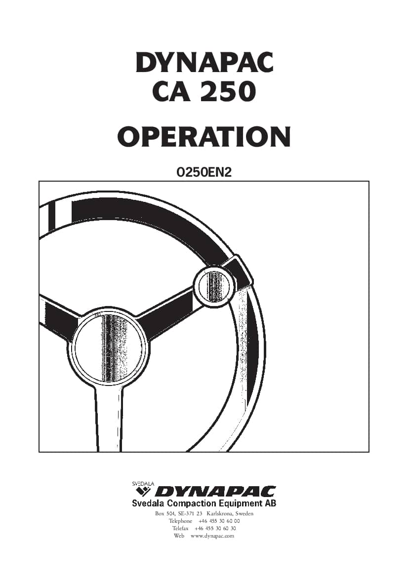 Dynapac CA 250 EN2 OP Operation and Maintenance Manual PDF Download