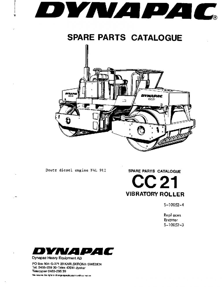 Dynapac CC 21 S-10052-4 Parts Manual PDF Download