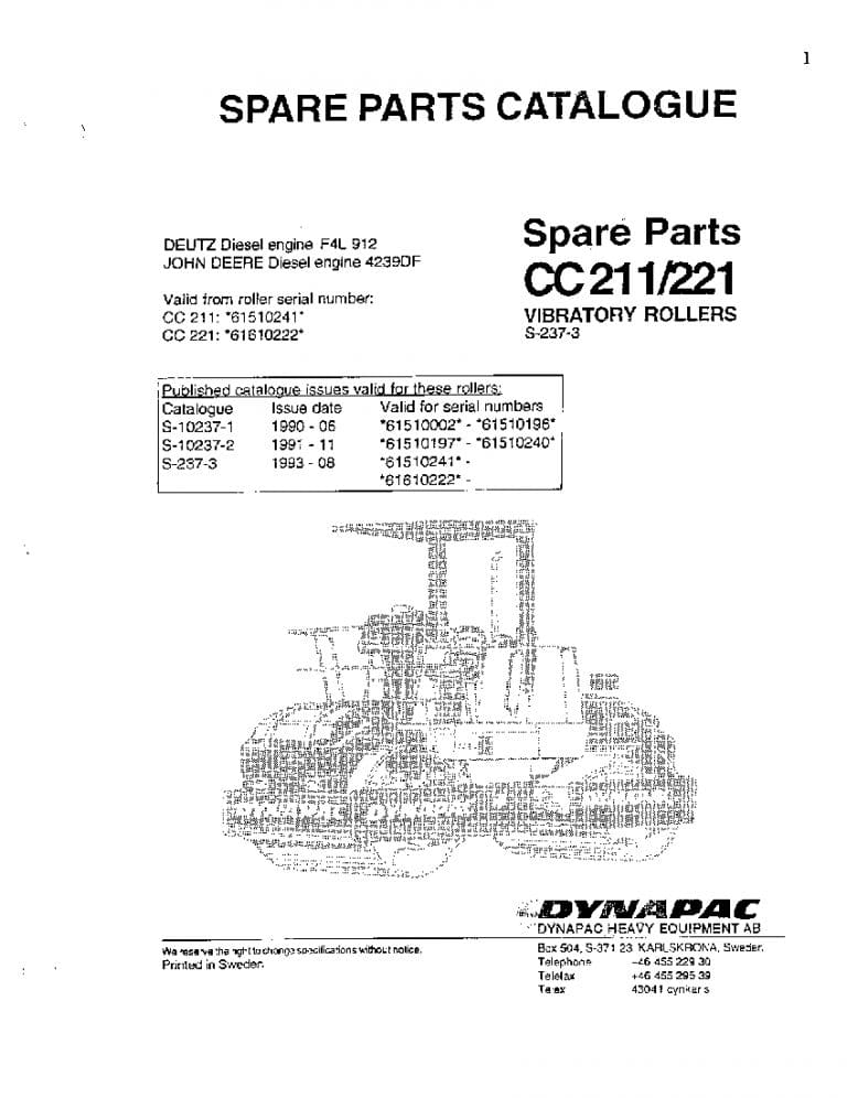 Dynapac CC 211,221 S-237-3 Parts Manual PDF Download