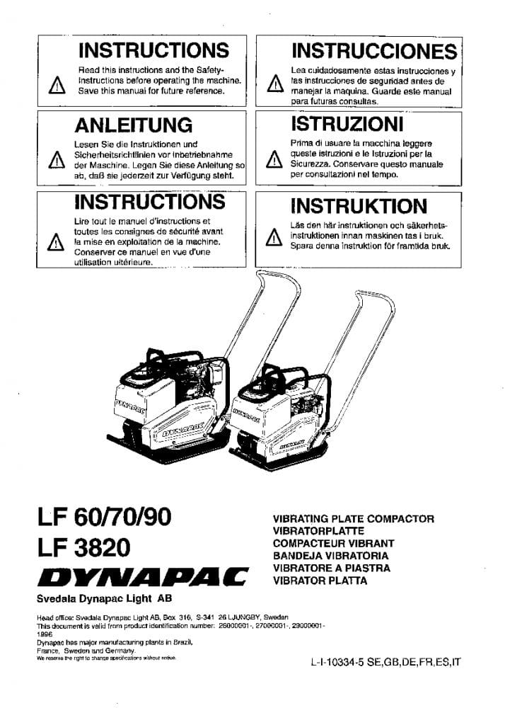 Dynapac LF 60 70 90 3820 Operation and Maintenance Manual PDF Download