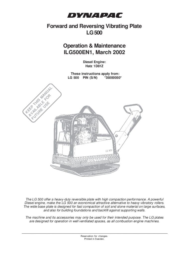 Dynapac LG 500 Operation and Maintenance Manual PDF Download