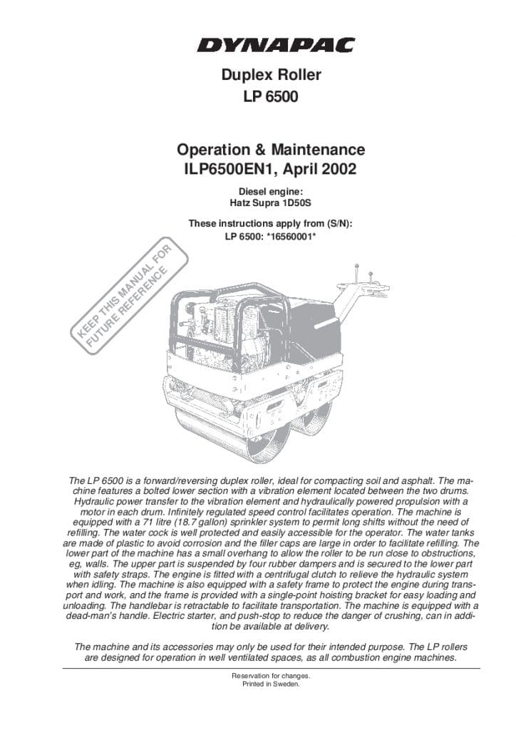 Dynapac LP 6500 Operation and Maintenance Manual PDF Download