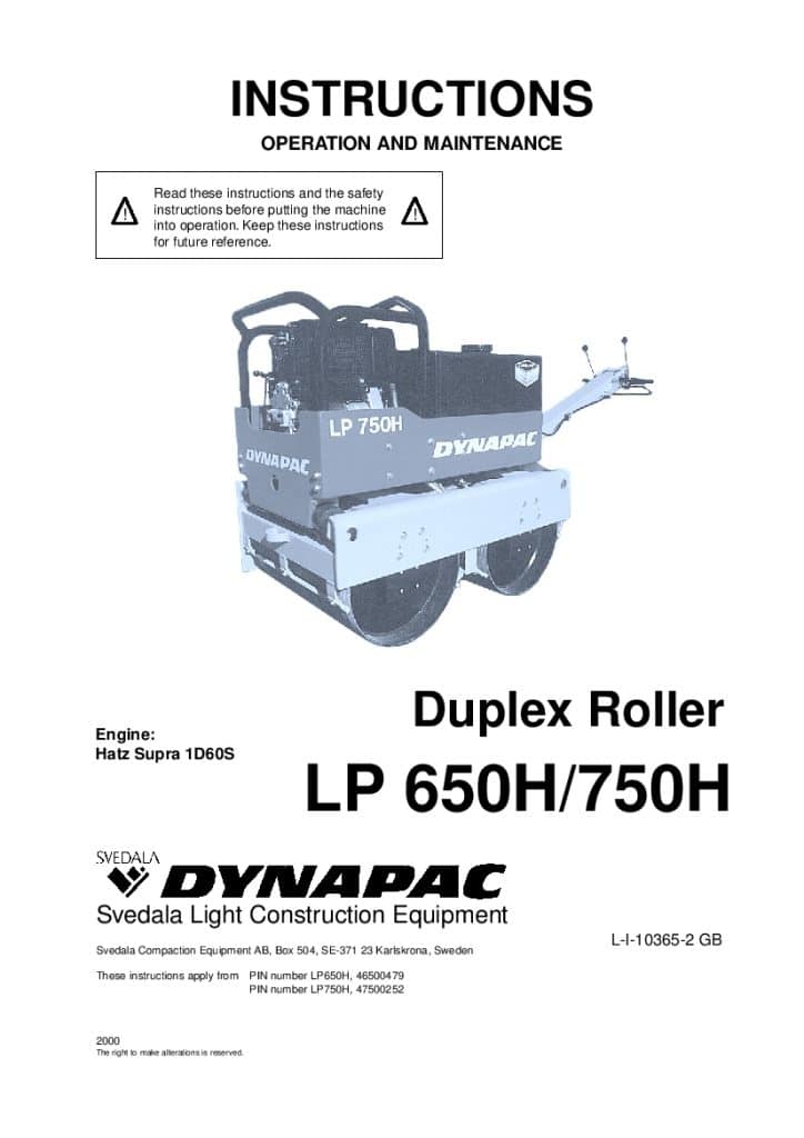 Dynapac LP 650H 750H Operation and Maintenance Manual PDF Download