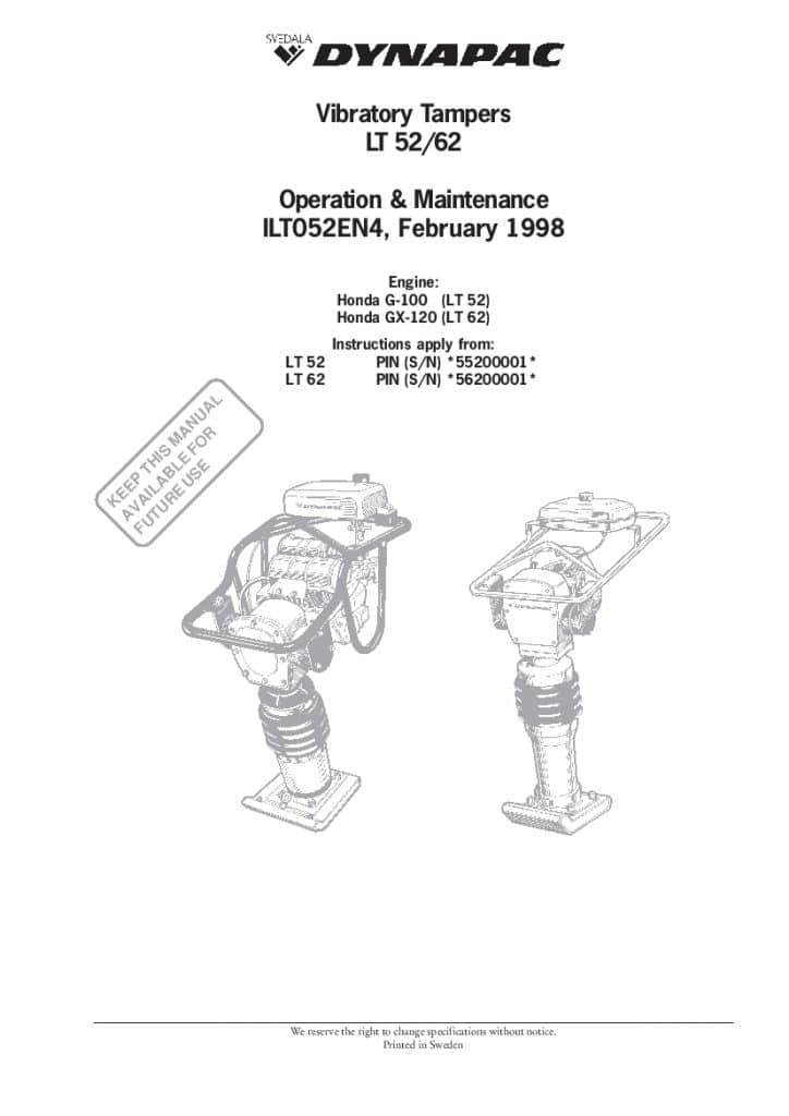 Dynapac LT52 62 Operation and Maintenance Manual PDF Download