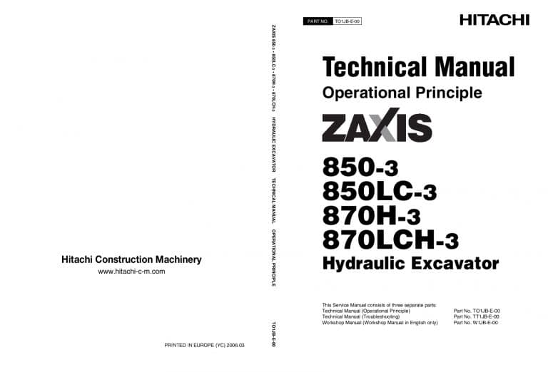 Hitachi Zaxis 850-3 870-3 LC H LCH Technical manual Operational Principle PDF Download