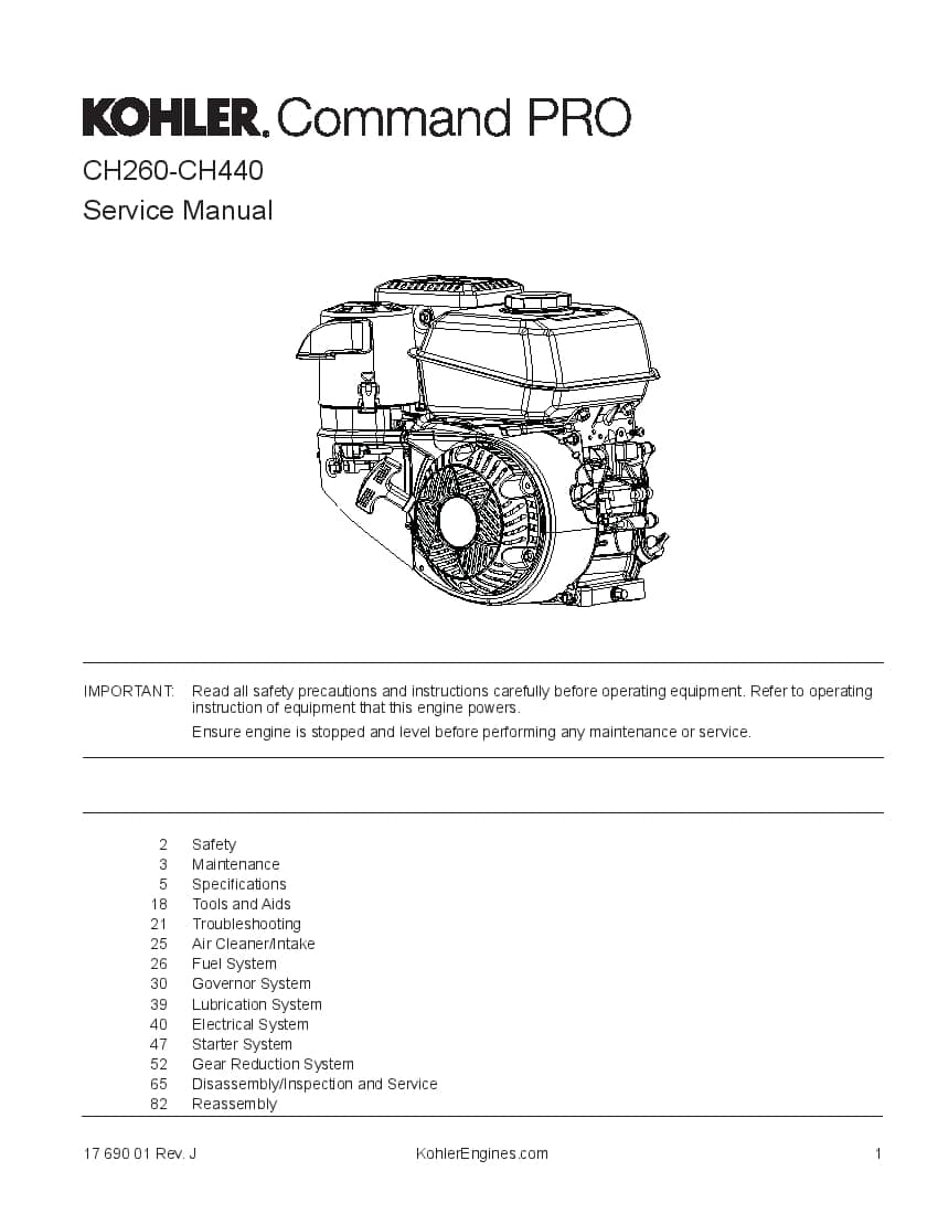 Kohler CH260-CH440 Engines Workshop Repair Service Manual PDF Download