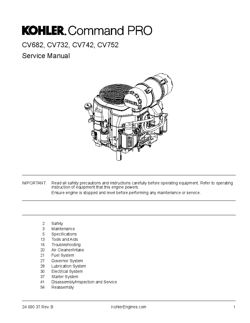 Kohler CV682, CV732, CV742, CV752 Engines Workshop Repair Service Manual PDF Download