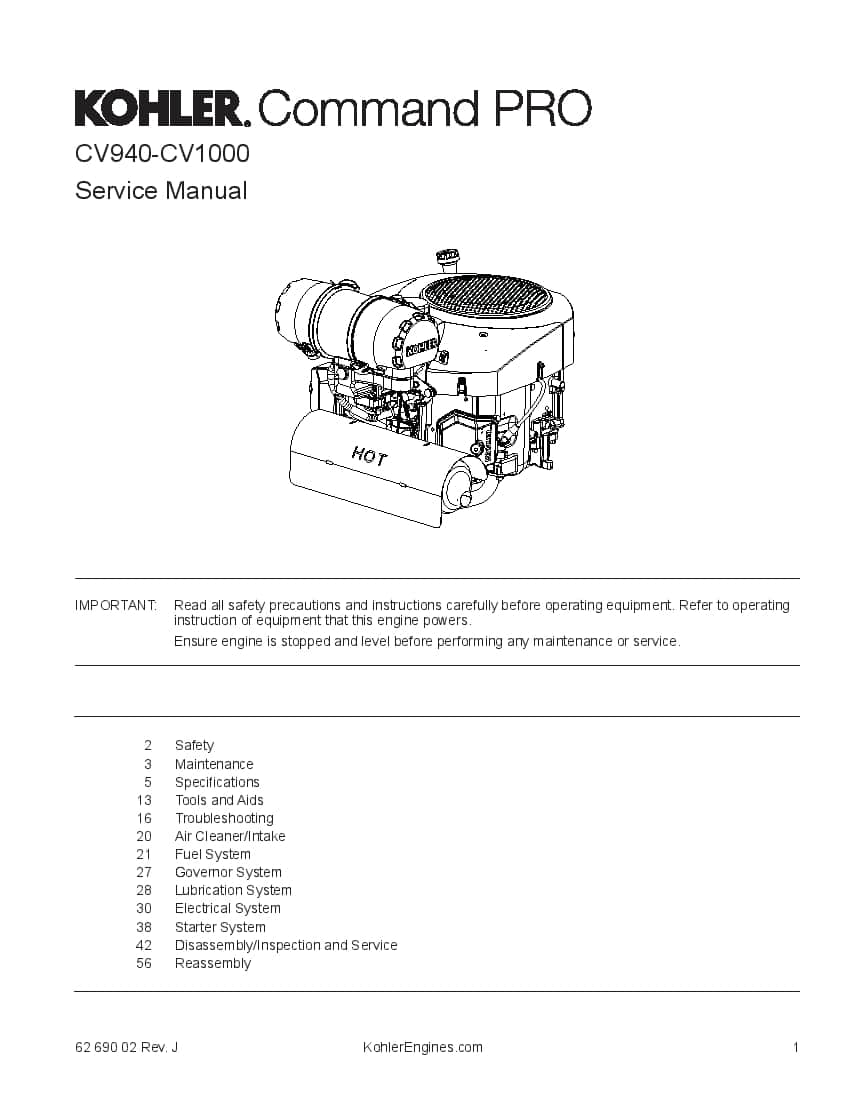 Kohler CV940-CV1000 Engines Workshop Repair Service Manual PDF Download