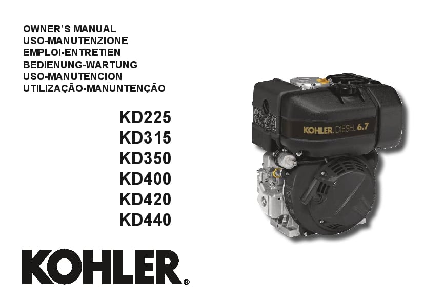 Kohler KD225 KD315 KD350 KD400 KD420 KD440 Engines Operation and Maintenance Manual PDF Download