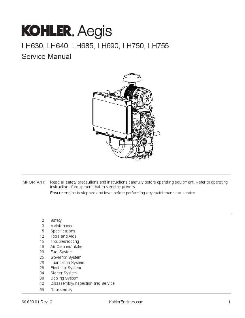 Kohler LH630, LH640, LH685, LH690, LH750, LH755 Engines Workshop Repair Service Manual PDF Download