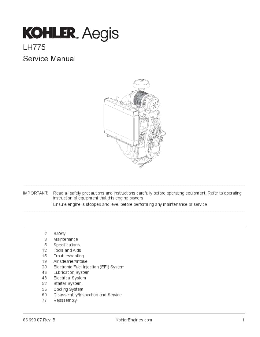 Kohler LH775 Engines Workshop Repair Service Manual PDF Download