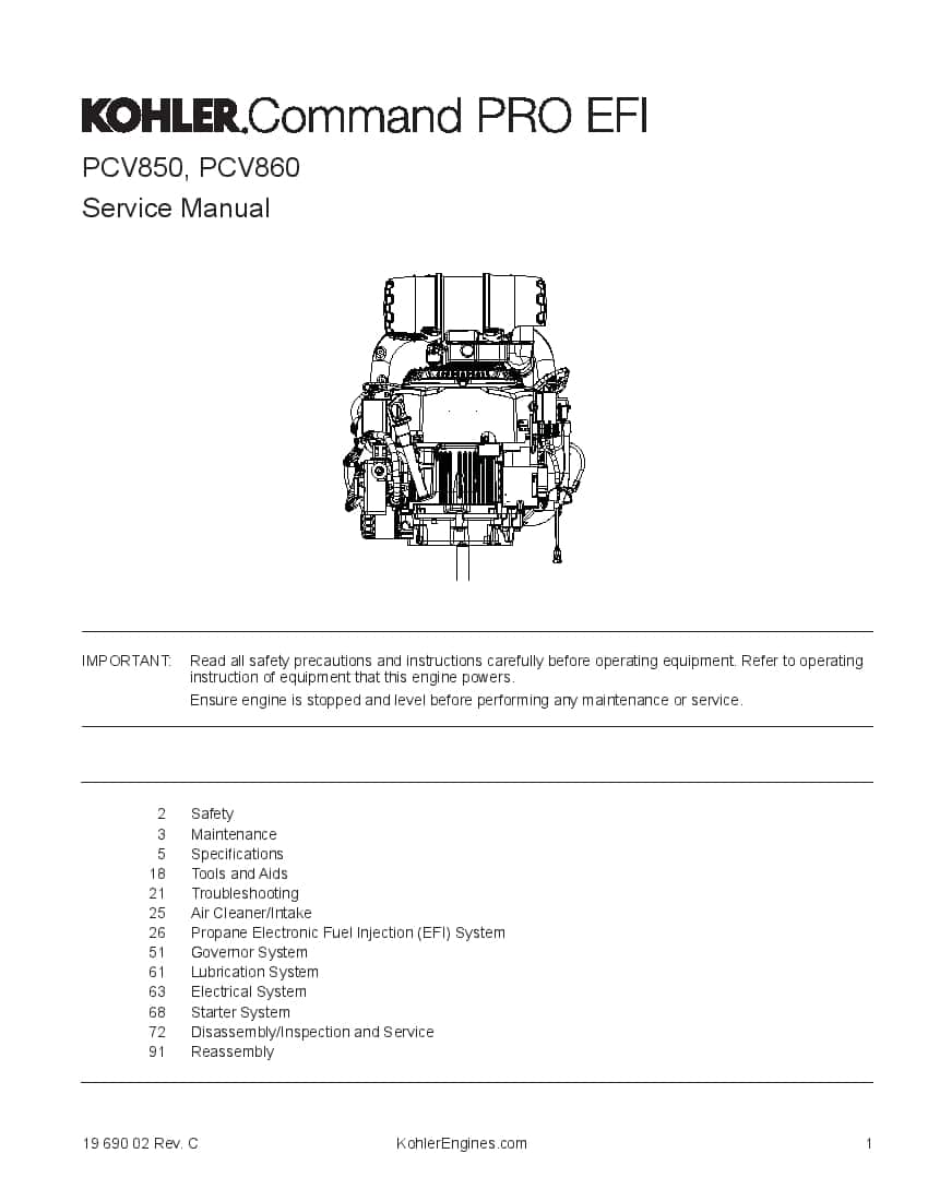 Kohler PCV850, PCV860 Engines Workshop Repair Service Manual PDF Download