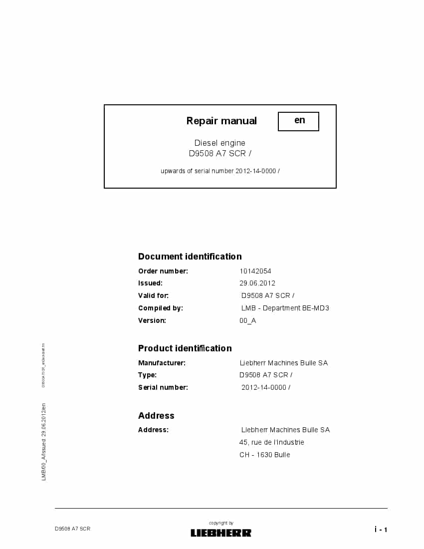 Liebherr D9508 A7 SCR 2012 Diesel Engine Workshop Repair Service Manual PDF Download