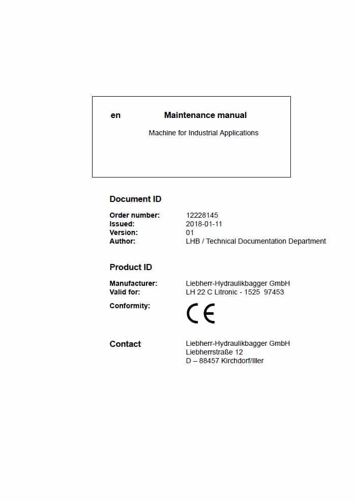 Liebherr LH 22 C 1525 97453 hydraulic excavators maintenance manual PDF Download