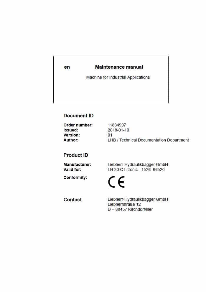 Liebherr LH30C 1526 66520 hydraulic excavators maintenance manual PDF Download
