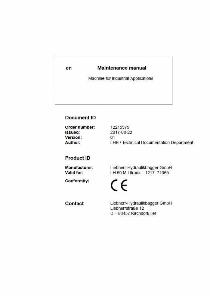Liebherr LH60M 1217 71365 hydraulic excavators maintenance manual PDF Download