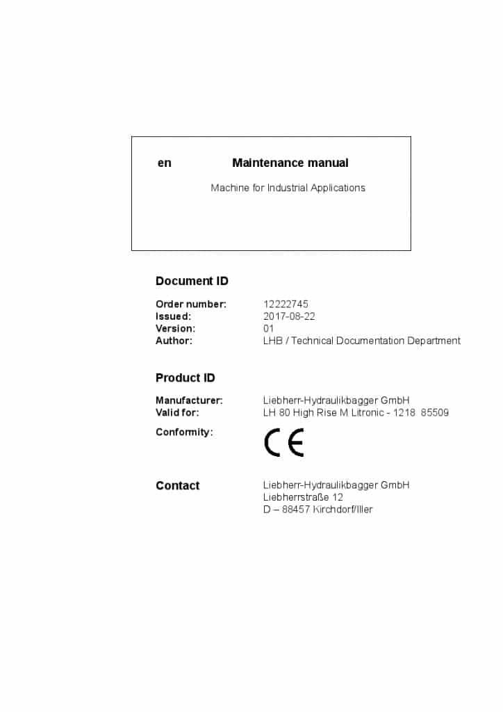 Liebherr LH80M 1218 85509 hydraulic excavators maintenance manual PDF Download