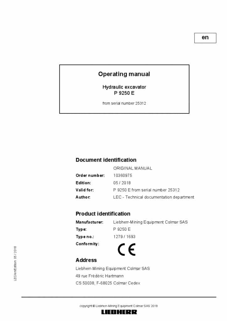 Liebherr P9250E 25312 Diesel engine Operating manual PDF Download