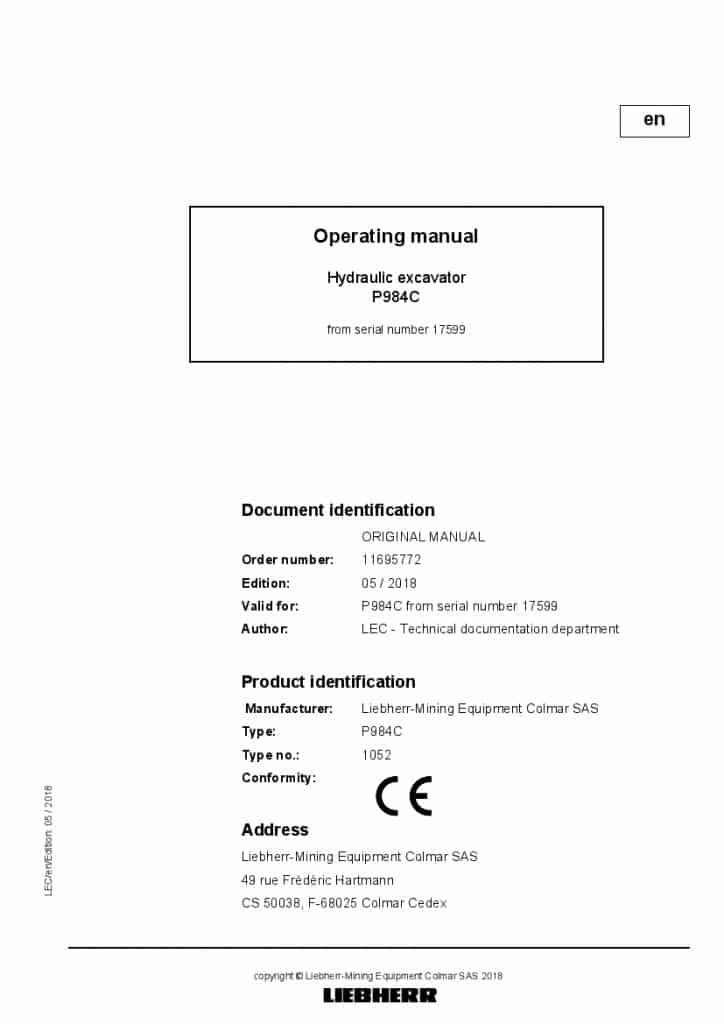Liebherr P984C 1052 17599 Diesel engine Operating manual PDF Download
