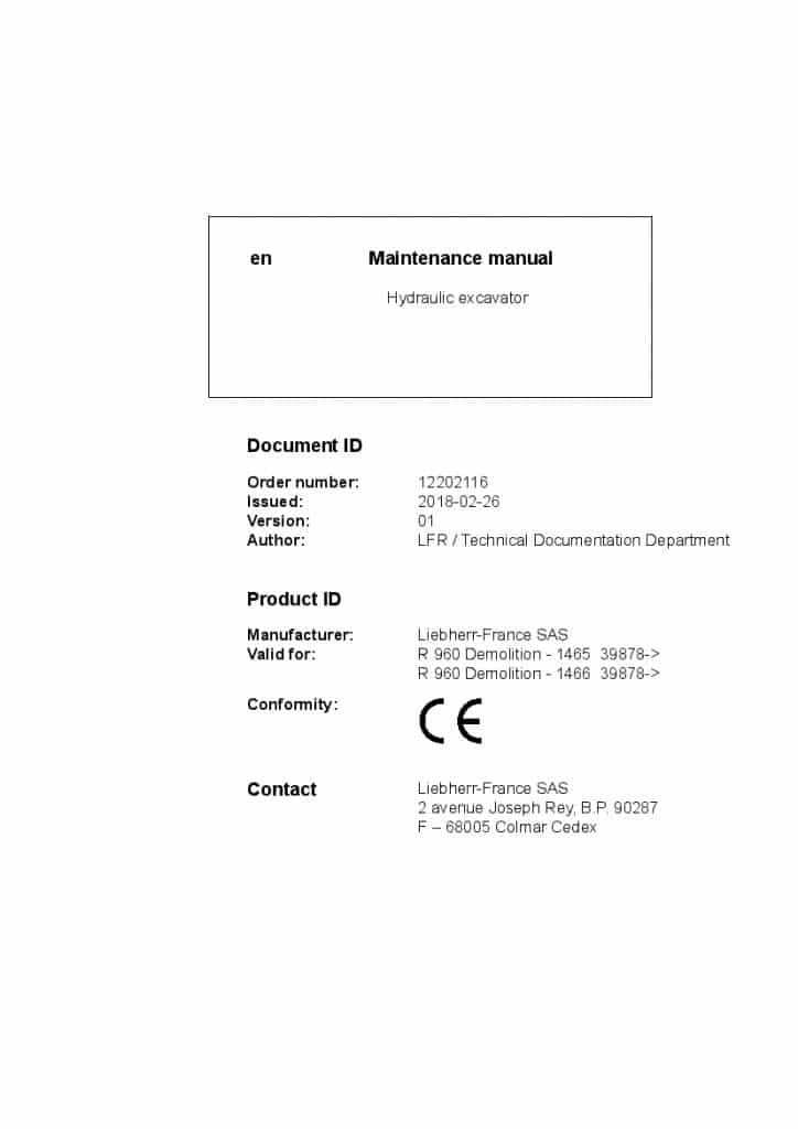 Liebherr R960 Demolition 1465 1466 39878 hydraulic excavators maintenance manual PDF Download