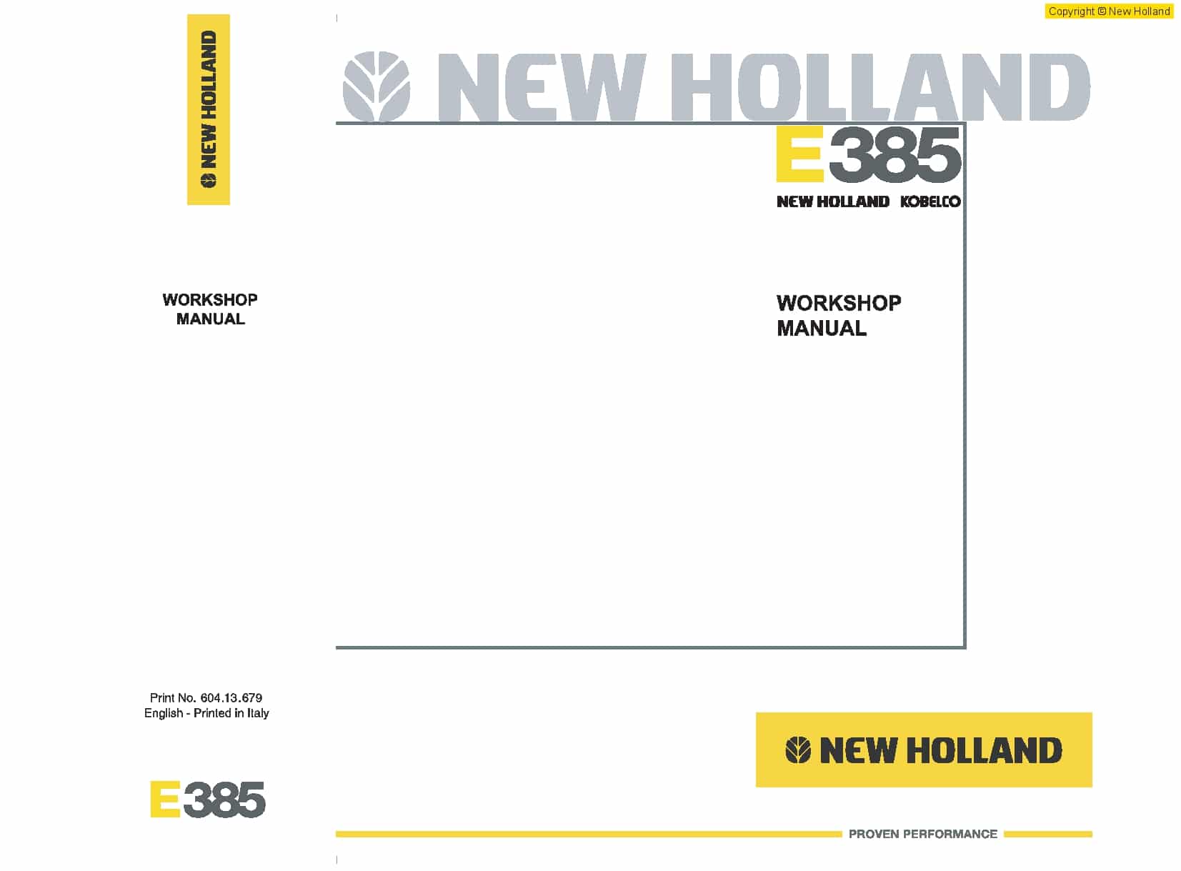 New Holland E385 Tier3 Crawler Excavators Workshop Repair Service Manual PDF Download