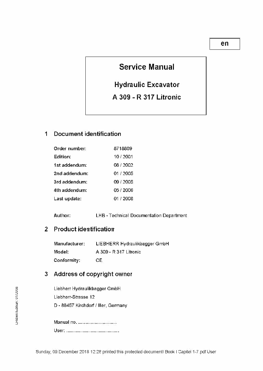 Liebherr A309 R317 Litronic Hydraulic excavator Workshop Repair Service Manual PDF Download