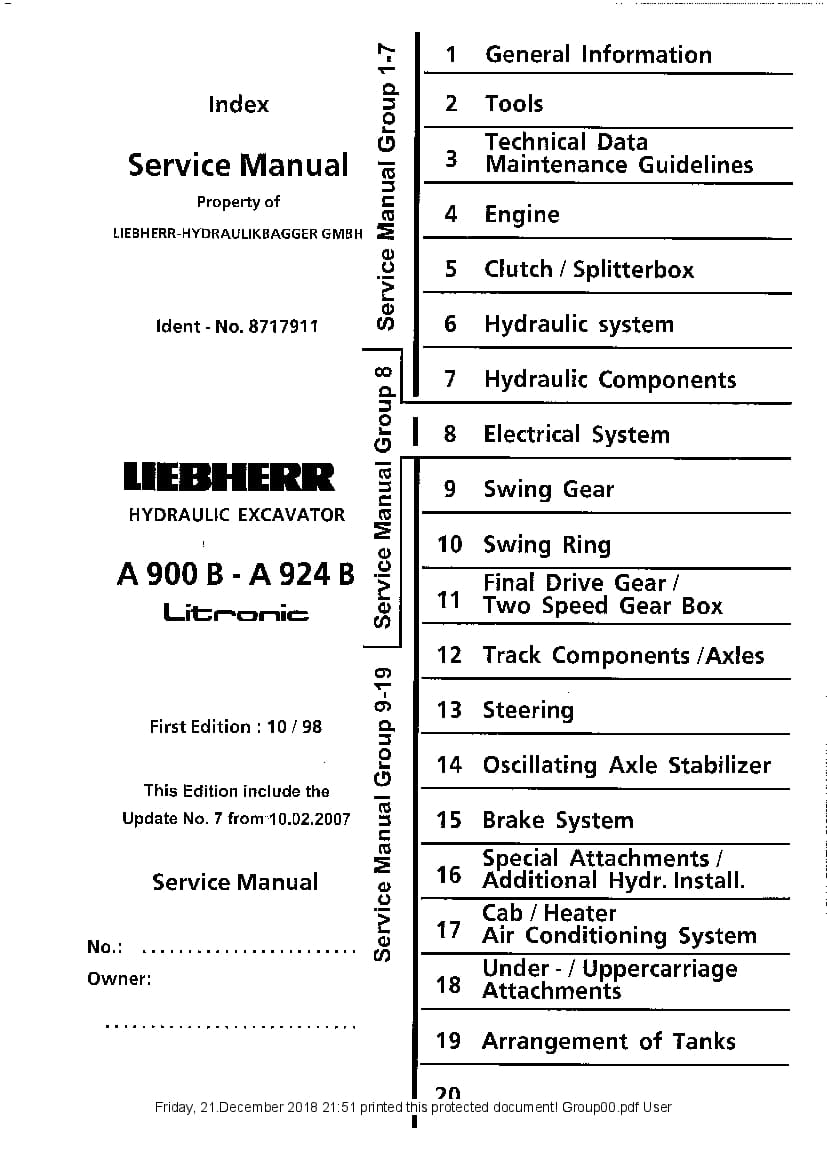 Liebherr A900 A904 A914 A924 Litronic Hydraulic excavator Workshop Repair Service Manual PDF Download