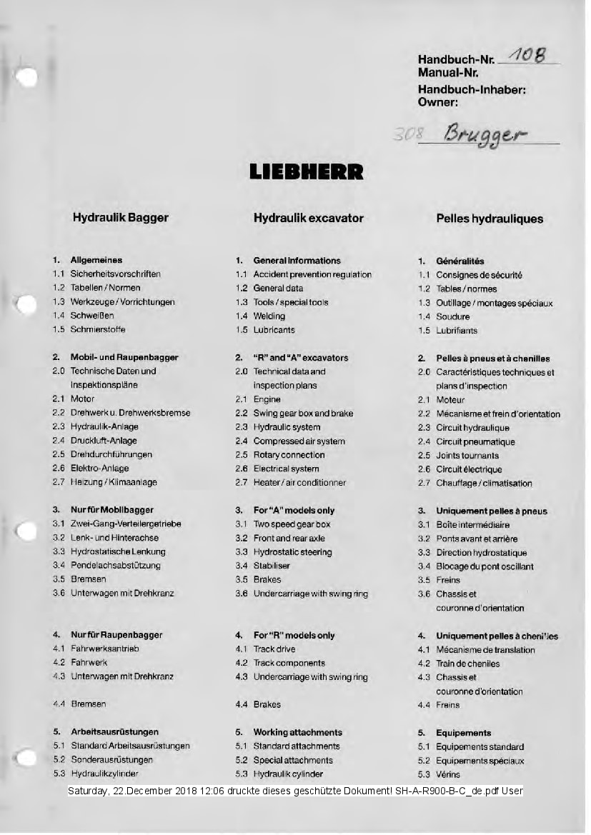 Liebherr A900 R900 Hydraulic excavator Workshop Repair Service Manual PDF Download