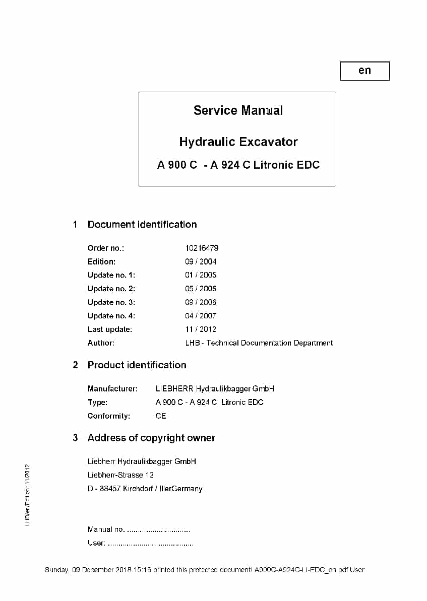 Liebherr A900C A904C A914C A924C Litronic EDC Hydraulic excavator Workshop Repair Service Manual PDF Download
